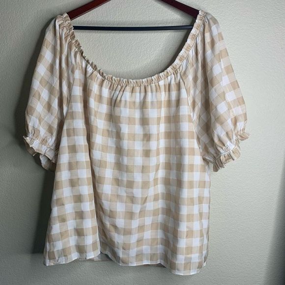 English Factory Women's Cream & White Plaid Off-The-Shoulder Blouse Size 2X NWT - Picture 5 of 10